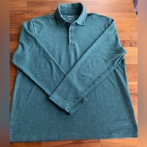 Bonobos Teal Textured Houndstooth Long Sleeve Polo Peruvian NWOT